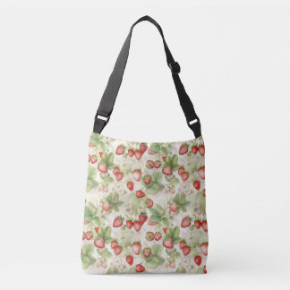 fält av mogna, röda jordgubbar axelväska