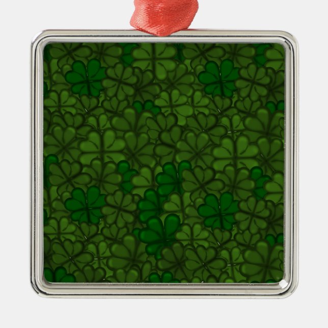 Fält av Shamrocks Digital konst Mönster St Patrick Julgransprydnad Metall (Framsidan)