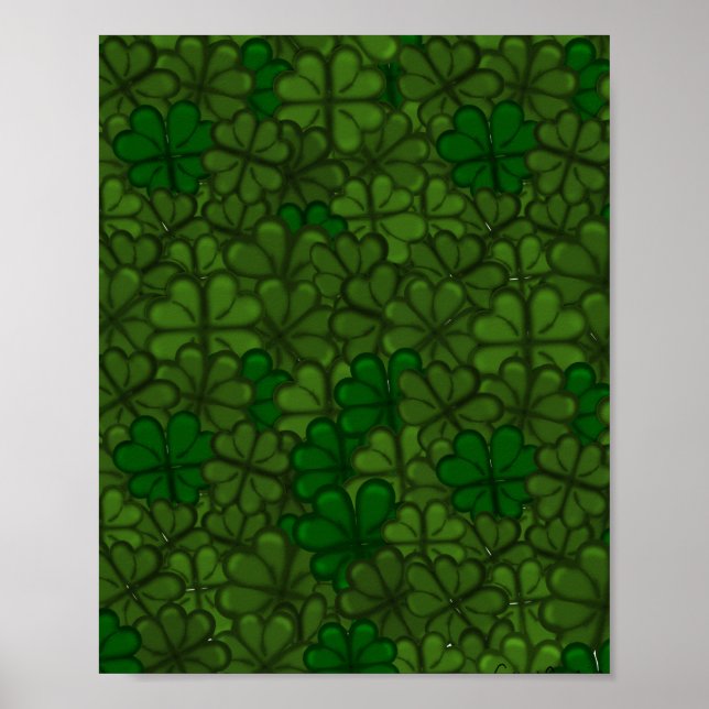Fält av Shamrocks Digital konst Mönster St Patrick Poster (Framsidan)