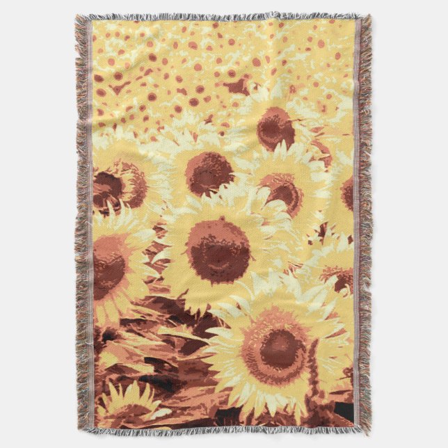 Fält av solblommor - bruna, guld och gult mysfilt (Framsidan Vertikal)