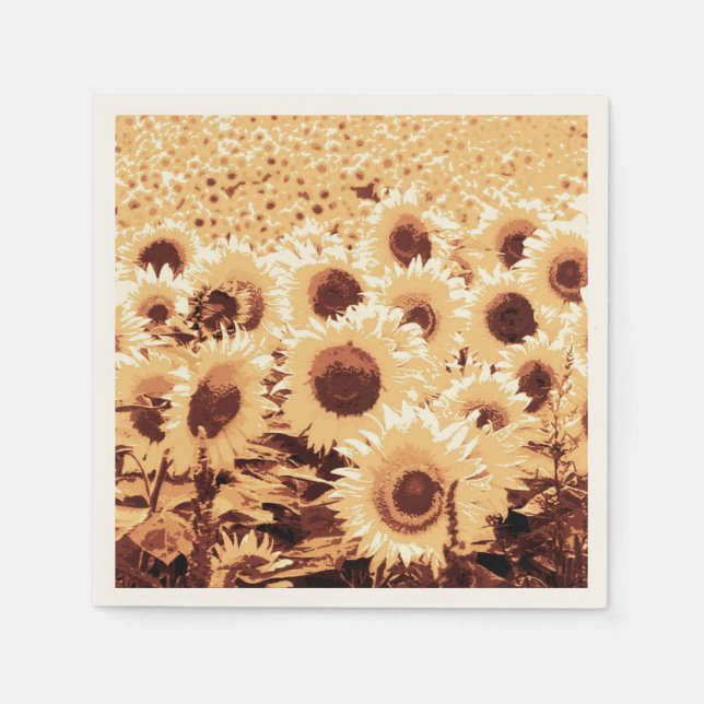 Fält av solblommor - sepiaton, kamel och brun pappersservett (Framsidan)