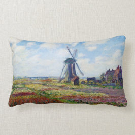 Fält av tulpan med den Rijnsburg kvarn Monet Lumbarkudde