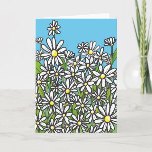 Fält av vitdaisyblommor kort