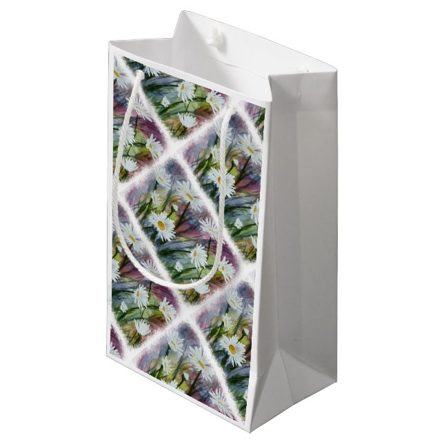 FÄLT AV WHITE DAISY FLOWERS GIFT BAG (Framsidan Vinklad)