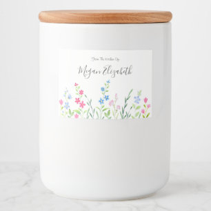 Fält av Wildblommor med blandad vattenfärg Mat Etiketter