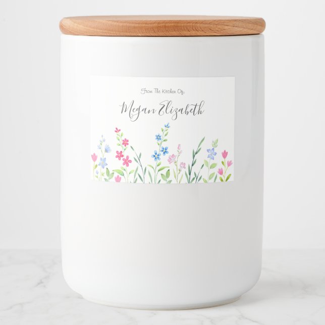 Fält av Wildblommor med blandad vattenfärg Mat Etiketter (Framsida)