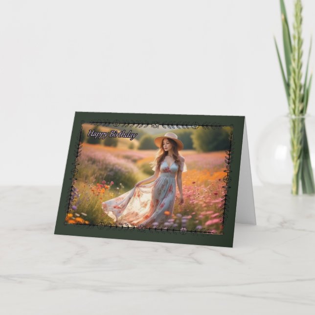 Fält av Wildblommor Womans födelsedagskort Kort (Framsida)