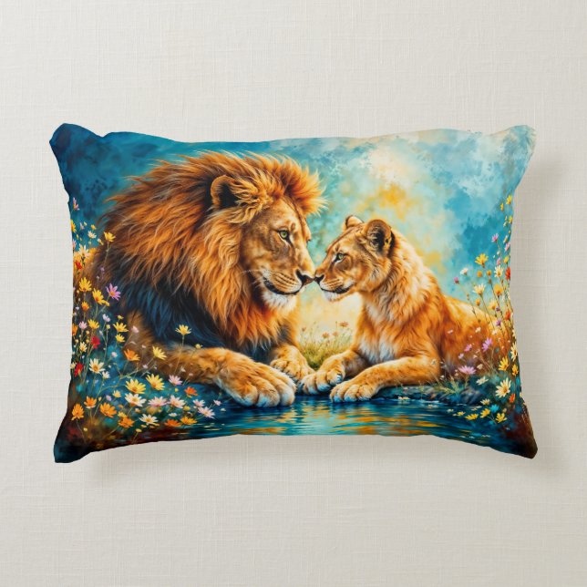 Fält blommor Lejon Lioness-ängsskugga Prydnadskudde (Framsidan)