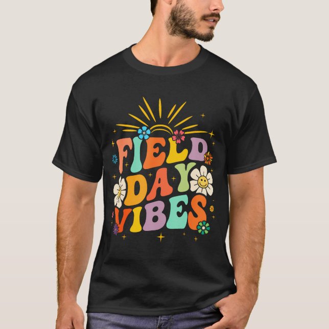 Fält-dagen Vibes Funny Groovy Kids Lärare Fält Da T Shirt (Framsida)