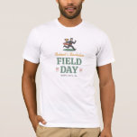 Fält Day Bachelor Party T Shirt<br><div class="desc">Den här vita t-tröjan är underbar för en bachelor party eller "fält day" event. Skjortan visar en lekfull illustration av en man i kostym som går med trofé och bryter genom en avslutat linje. Under bilden finns information om din händelse.</div>
