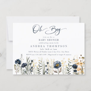 Fält Flowers   Oh Boy   Boy Baby Shower Inbjudningar