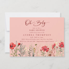Fält Flowers Red Wildblommor Oh Baby Baby Shower Inbjudningar