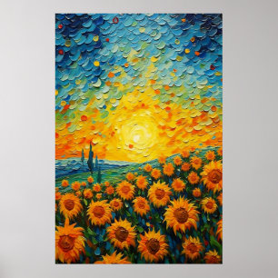 Fält Fullt av solblommor Poster ArtPrint Wall Art