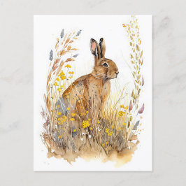 Fält Hare bland färgade blommor och gräs Vykort