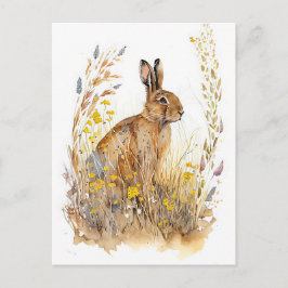 Fält Hare bland färgade blommor och gräs Vykort