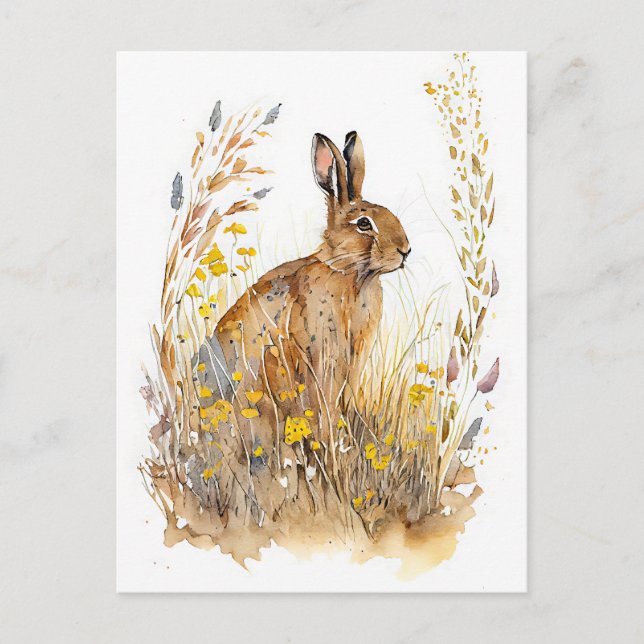 Fält Hare bland färgade blommor och gräs Vykort (Framsida)