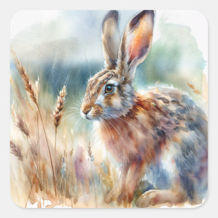 Fält Hare Watercolor Fyrkantigt Klistermärke
