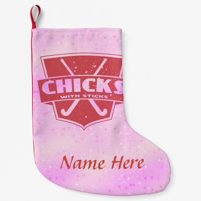 Fält Hockey-Chickar med sticks julklapp Liten Julstrumpa (Framsidan)