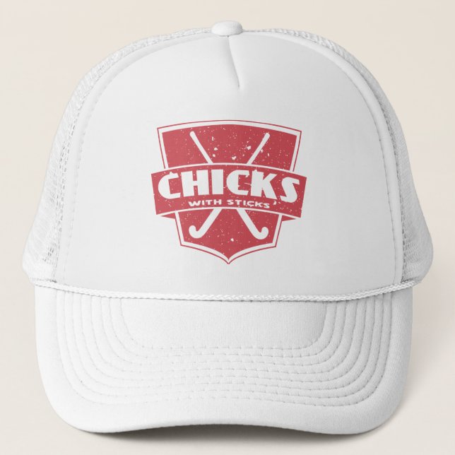 Fält Hockey-Chickar med sticks Truckerkeps (Framsida)