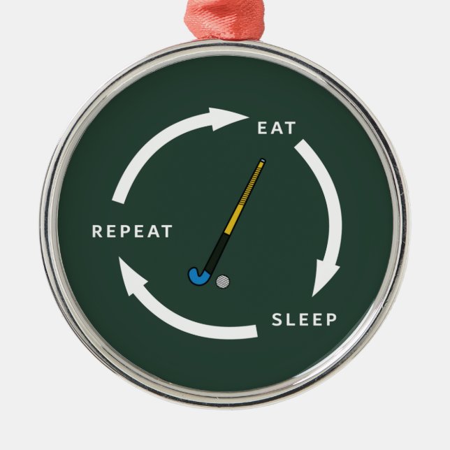 Fält Hockey Eat Sover Repeat Sportfantast Say Julgransprydnad Metall (Framsidan)