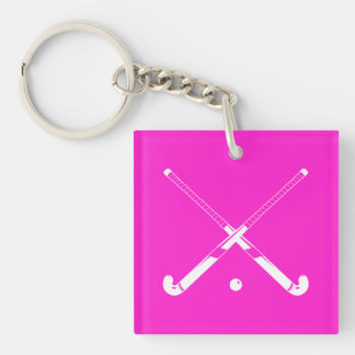 Fält Hockey Keychain w/Namn Rosa