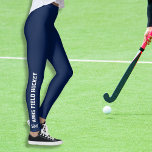 Fält Hockey Sport Team Namn Monogram School Färg Leggings<br><div class="desc">Ditt fält hockeylag kommer att kärlek dessa coolor med er lag namn som springer längs båda ben. Du kan också lägga till ett monogram vid grund - precis ovanför ankeln (eller ta bort). Ändra bakgrunden till färg så att den stämmer överens med färger, klicka bara på "anpassa" och sedan på...</div>