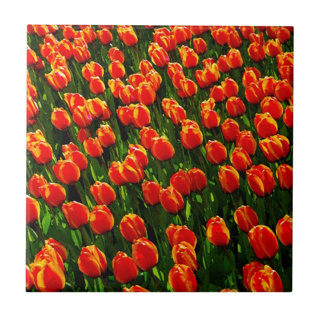 Fält i Bright Orange Tulips - Watercolor Art Kakelplatta (Framsidan)