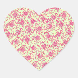 Fält i Daisy Heart Stickers, Rosa Flowers Hjärtformat Klistermärke