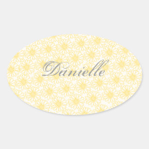 Fält i Daisy Oval Stickers, Gula blommor Ovalt Klistermärke