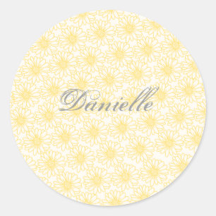 Fält i Daisy Round Stickers, Gula blommor Runt Klistermärke