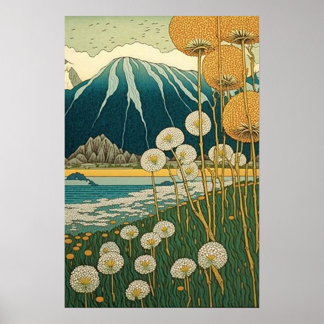 Fält i Dandelions japanska konst Poster (Framsidan)