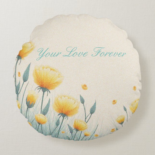 Fält i det ändlösa Kärlek Rund Kudde (Framsidan)