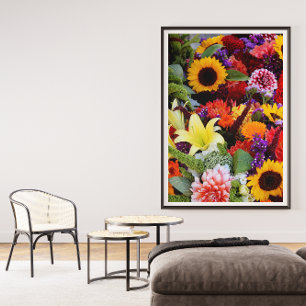 Fält i flerfärgade blommor, poster