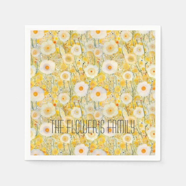Fält i Flowers Gult Orange Nature Lycklig Roligt Pappersservett (Framsidan)