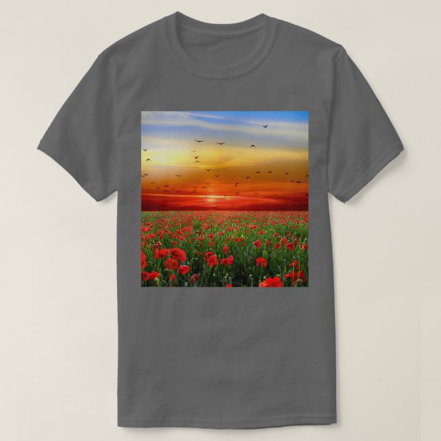 Fält i Flowers Sunrise and Sunset Flower Landsca T Shirt (Design framsida)