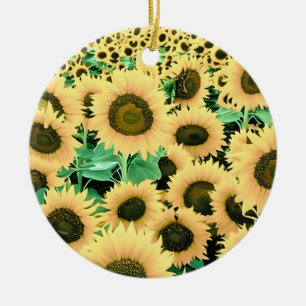 Fält i Golden Gult Solblommor Julgransprydnad Keramik