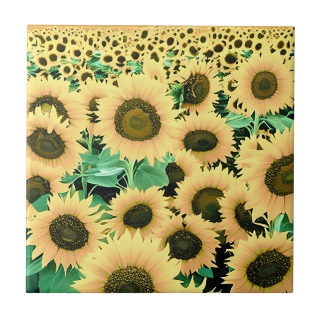 Fält i Golden Gult Solblommor Kakelplatta (Framsidan)