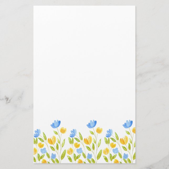 FÄLT i GULT BLÅA BLOMMOR Brevpapper (Framsida)