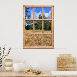 Fält i kornvy från ett fönster poster