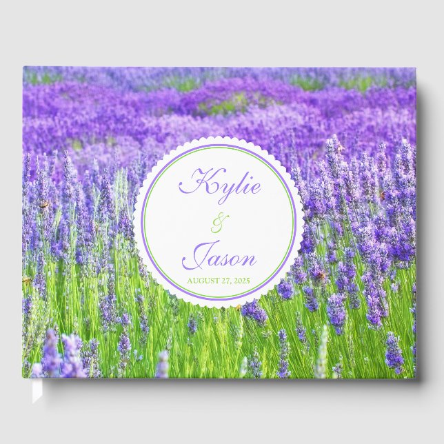 Fält i Lavender Flowers Bröllop Guest Bok (Framsida)
