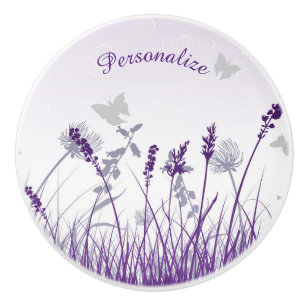 Fält i Lavender Flowers Butterflies Personalize Knopp