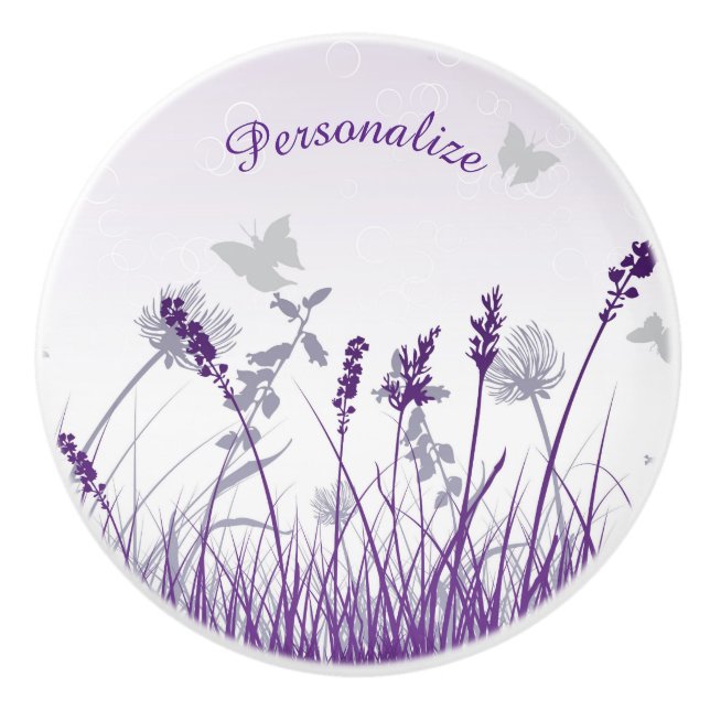 Fält i Lavender Flowers Butterflies Personalize Knopp (Framsidan)