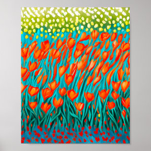 Fält i orange-tulpaner poster