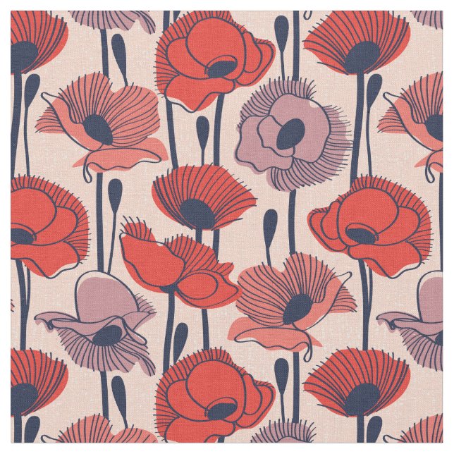 Fält i poppies // modern linjekontur för vilda blo tyg (Närbild)