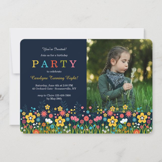 Fält i Rectangular Photo-inbjudan för blommor Inbjudningar (Framsida)
