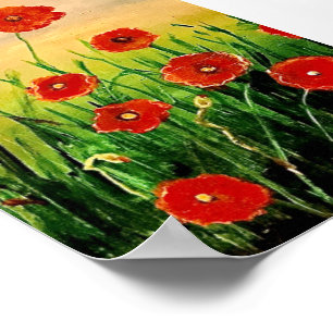 Fält i Röda poppies Poster