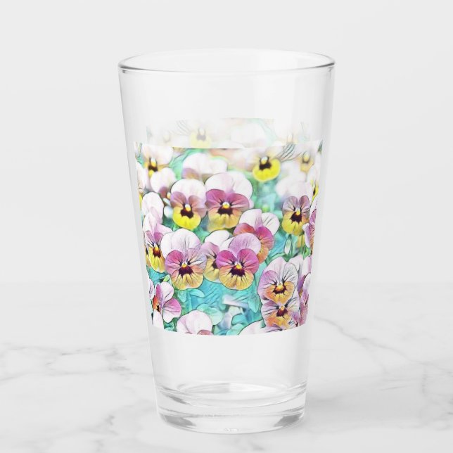 Fält i rosa, gult och vita rutor glaskopp (Framsida)