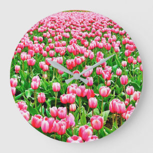 Fält i Rosa Tulips Stor Klocka