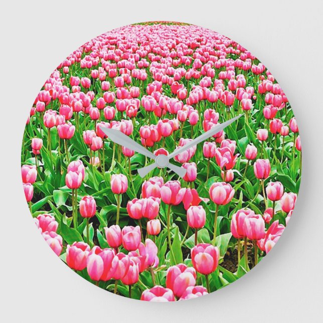 Fält i Rosa Tulips Stor Klocka (Framsida)