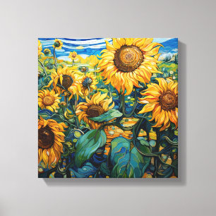 Fält i Solblommor Van Gogh Stil Canvastryck